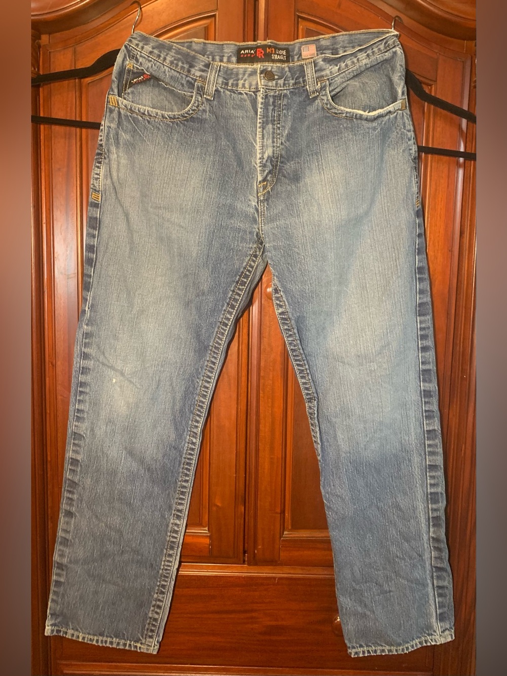 Ariat Men's Light Blue Straight-Leg Jeans Flame Resistant 38x36